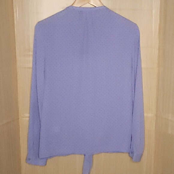 Dana Buchman Blue Front Tie Navy Polka Dot Blouse Medium - Picture 2 of 7